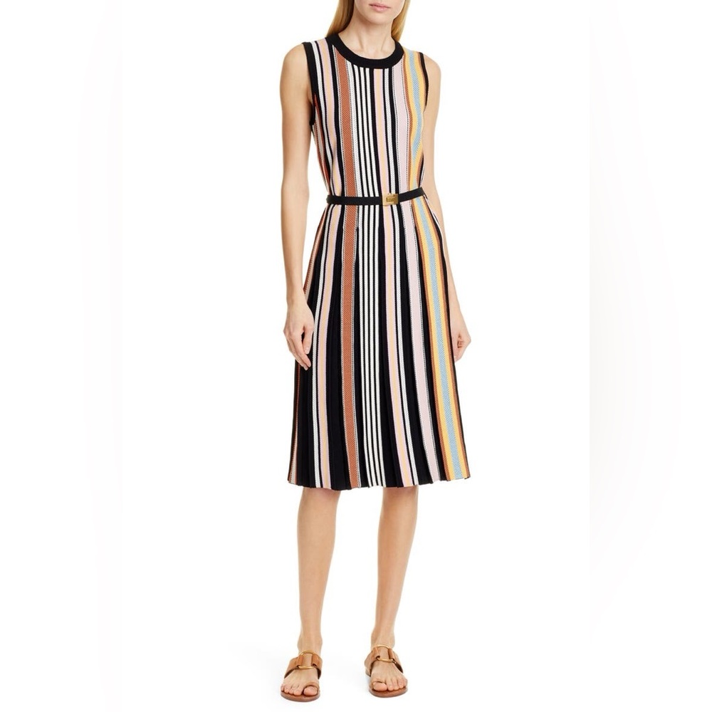 New Tory Burch Striped Sleeveless Sweaterdress In Webbing Stripe - Picture 3 of 5